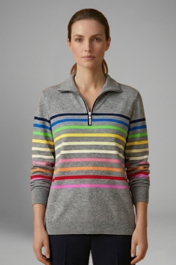 Women’s Sweatshirt with Half Zip and Striped Pattern