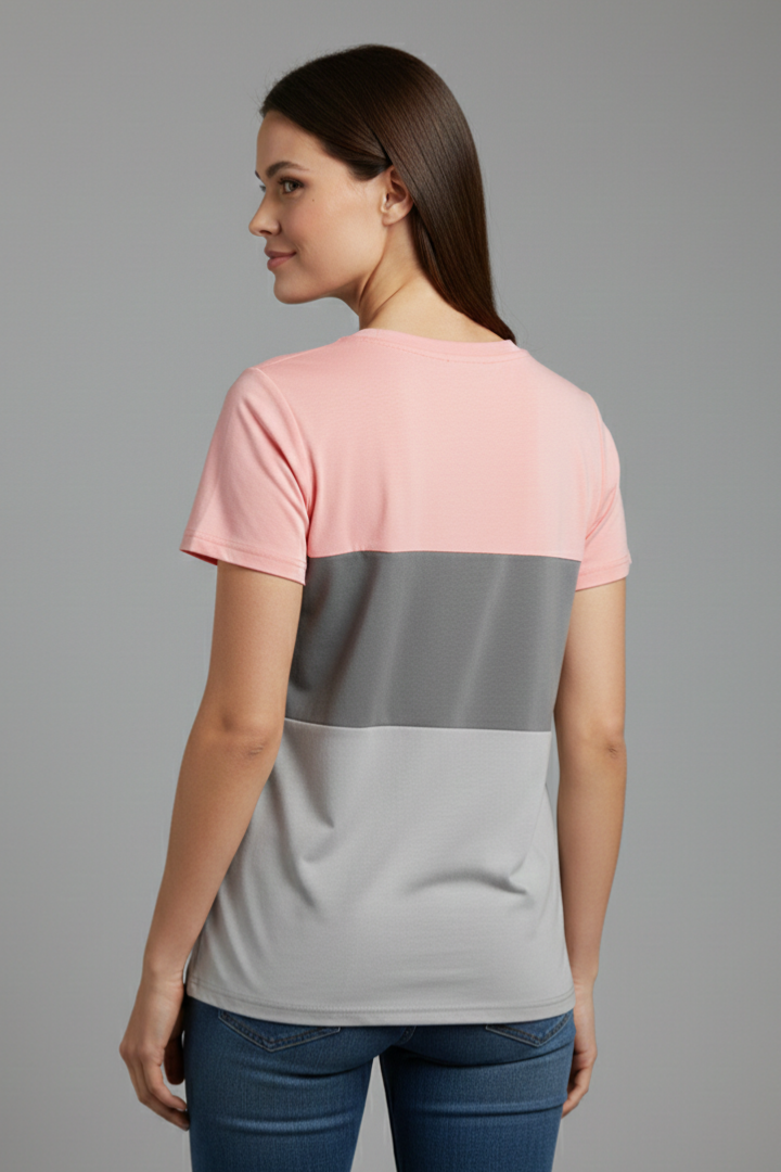 Women’s T-Shirt with Colour Block Panels and Short Sleeves