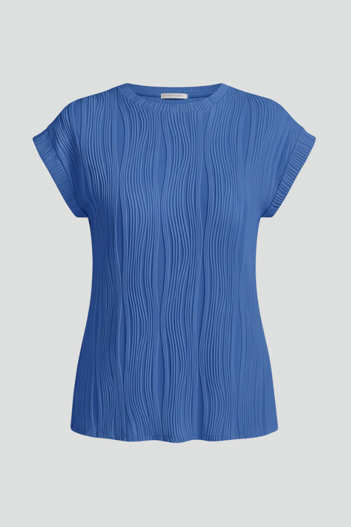Women’s T-Shirt with High Neckline and Pleated Surface