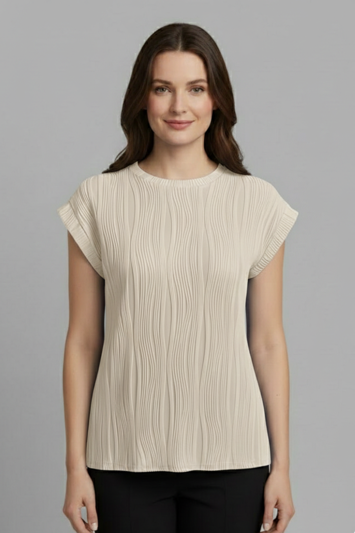 Women’s T-Shirt with High Neckline and Pleated Surface