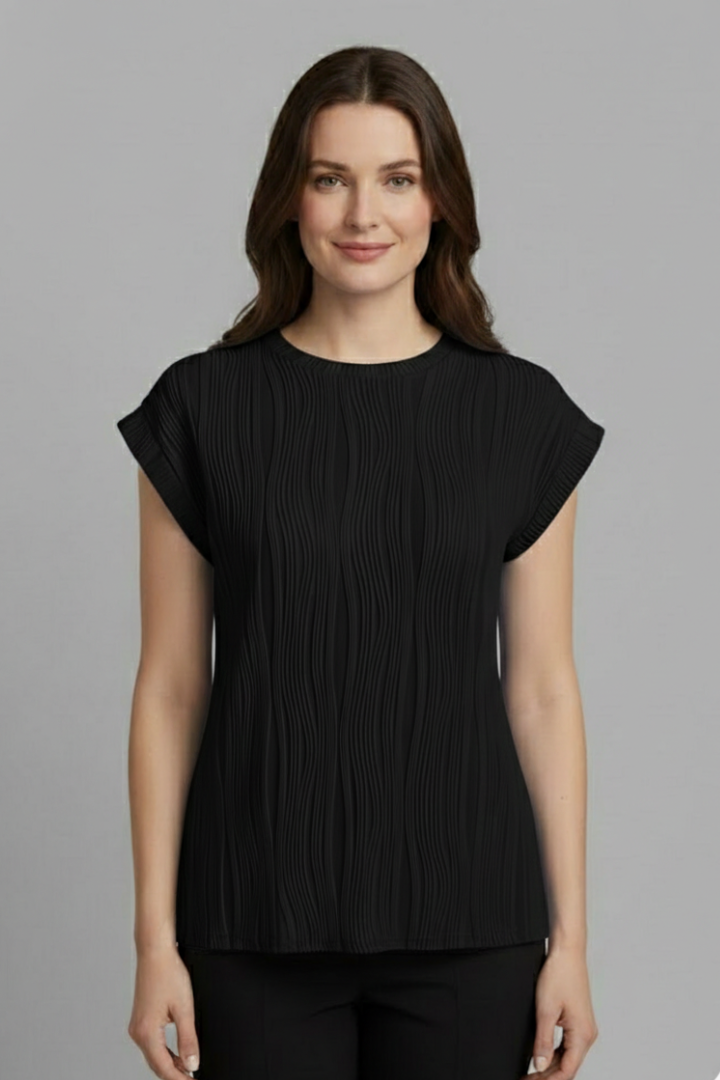 Women’s T-Shirt with High Neckline and Pleated Surface