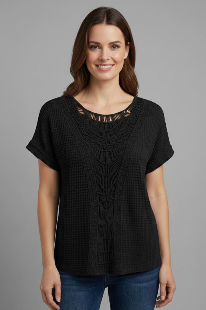 Women’s T-Shirt with Inserts and Round Neckline