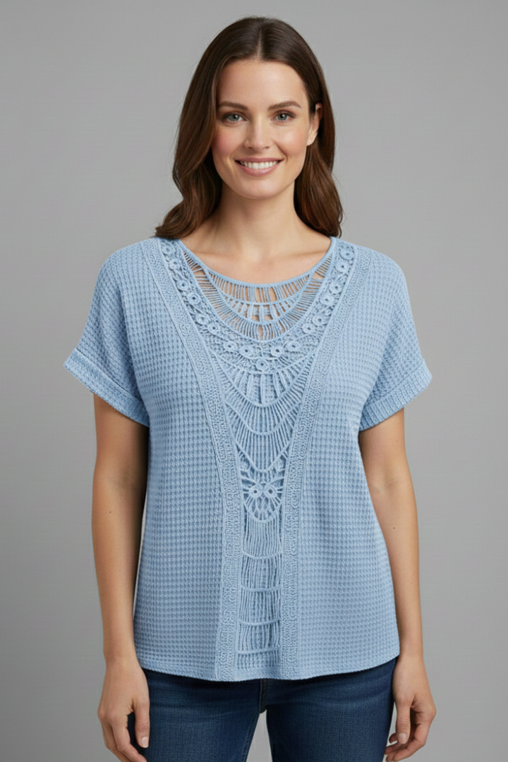 Women’s T-Shirt with Inserts and Round Neckline