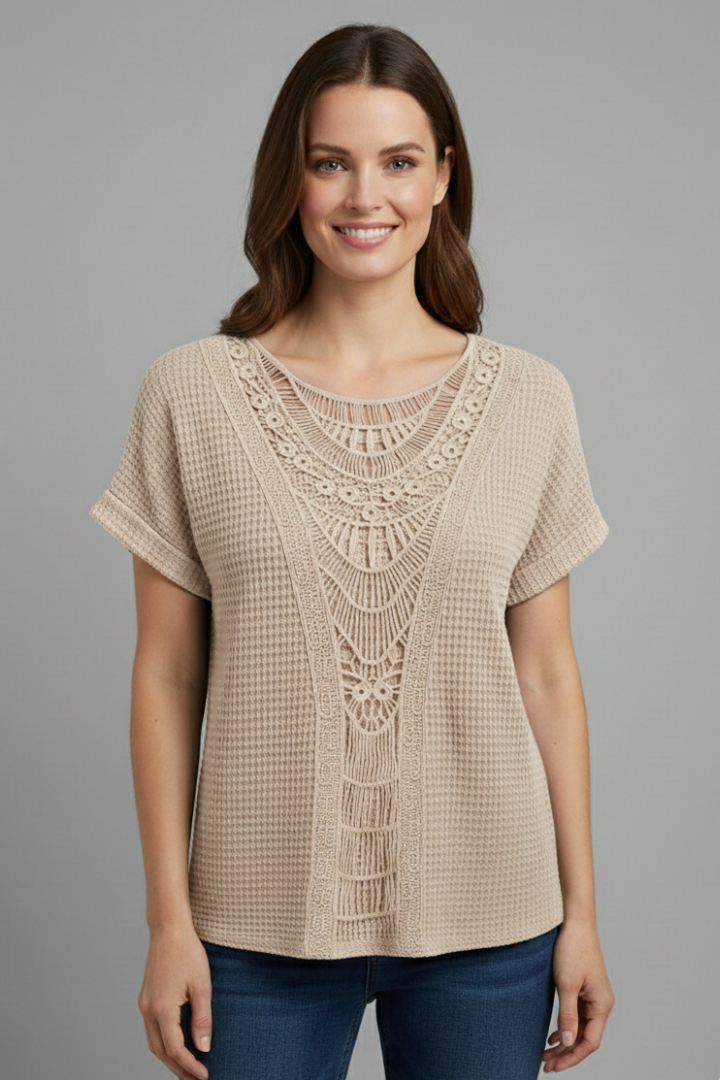 Women’s T-Shirt with Inserts and Round Neckline