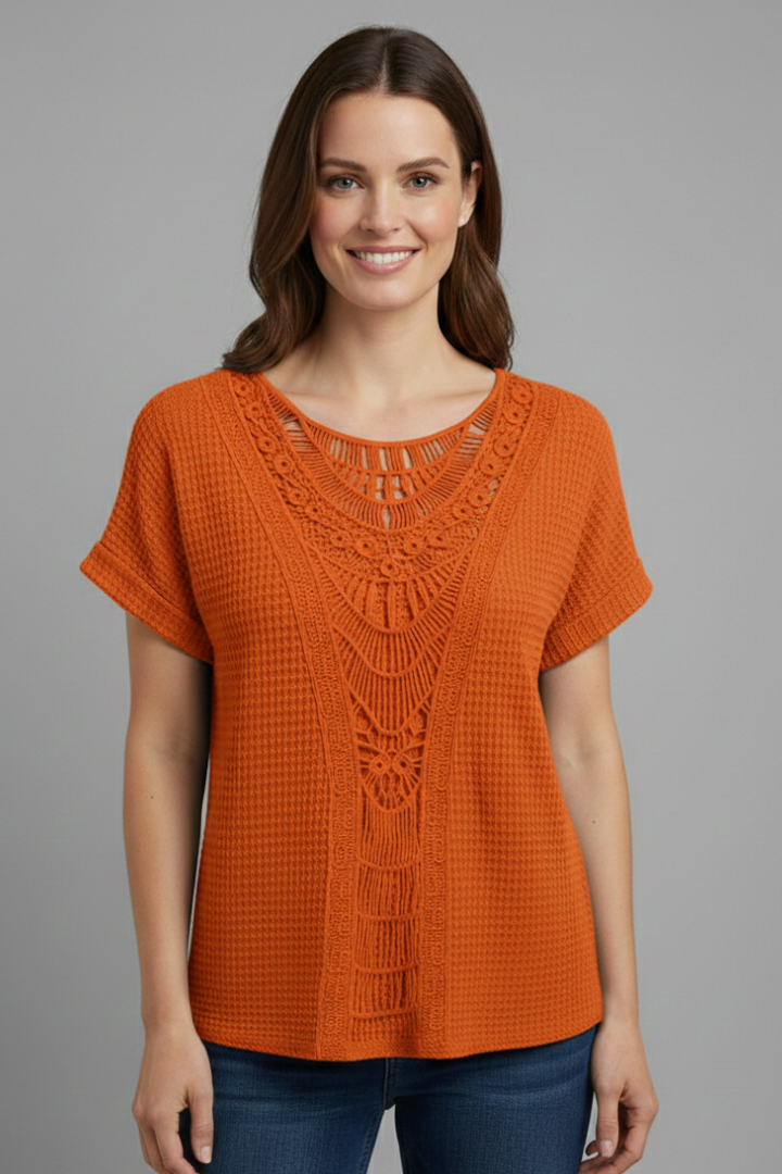 Women’s T-Shirt with Inserts and Round Neckline