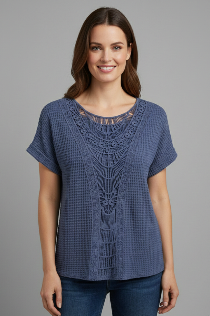 Women’s T-Shirt with Inserts and Round Neckline
