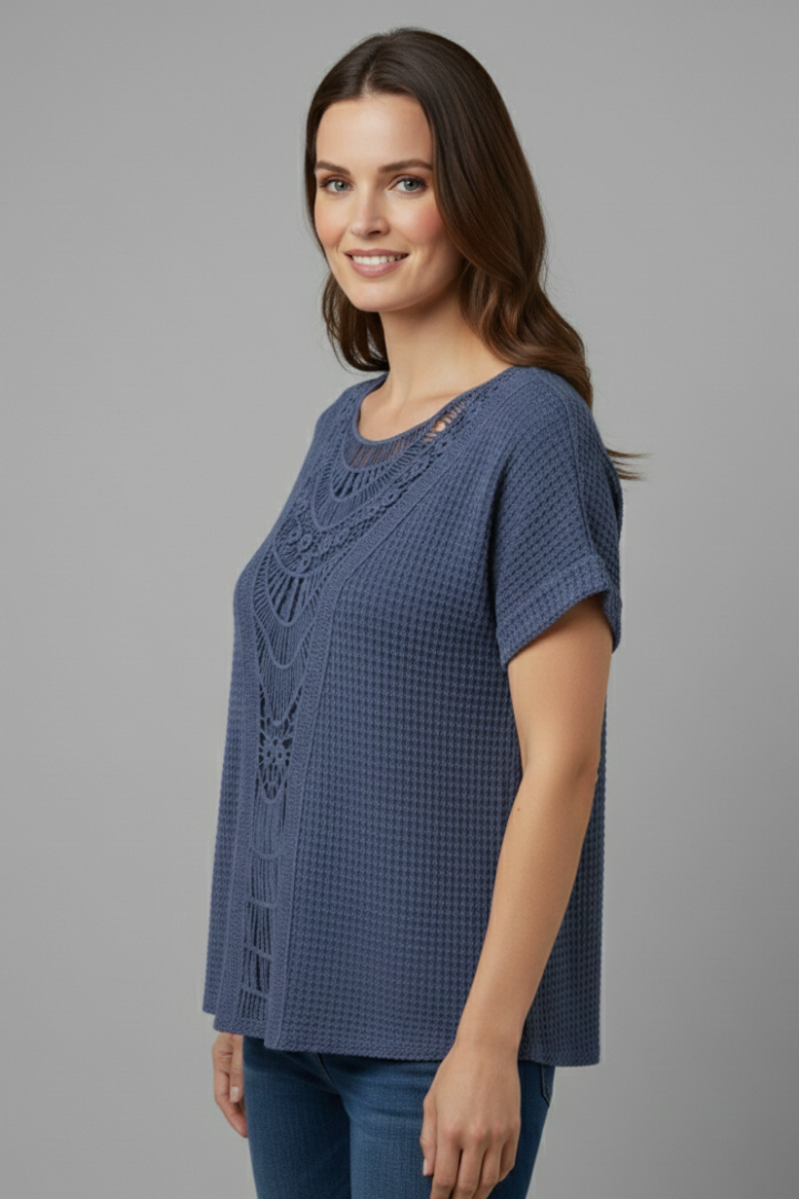 Women’s T-Shirt with Inserts and Round Neckline