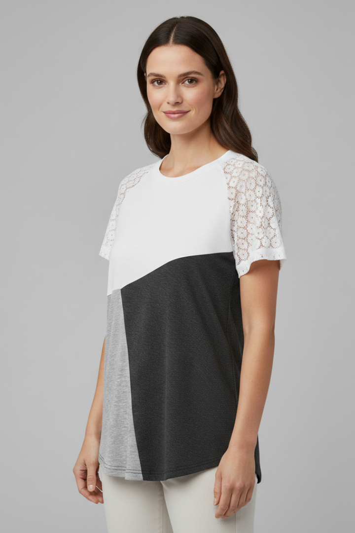 Women’s T-Shirt with Sleeves and Colour Block Design