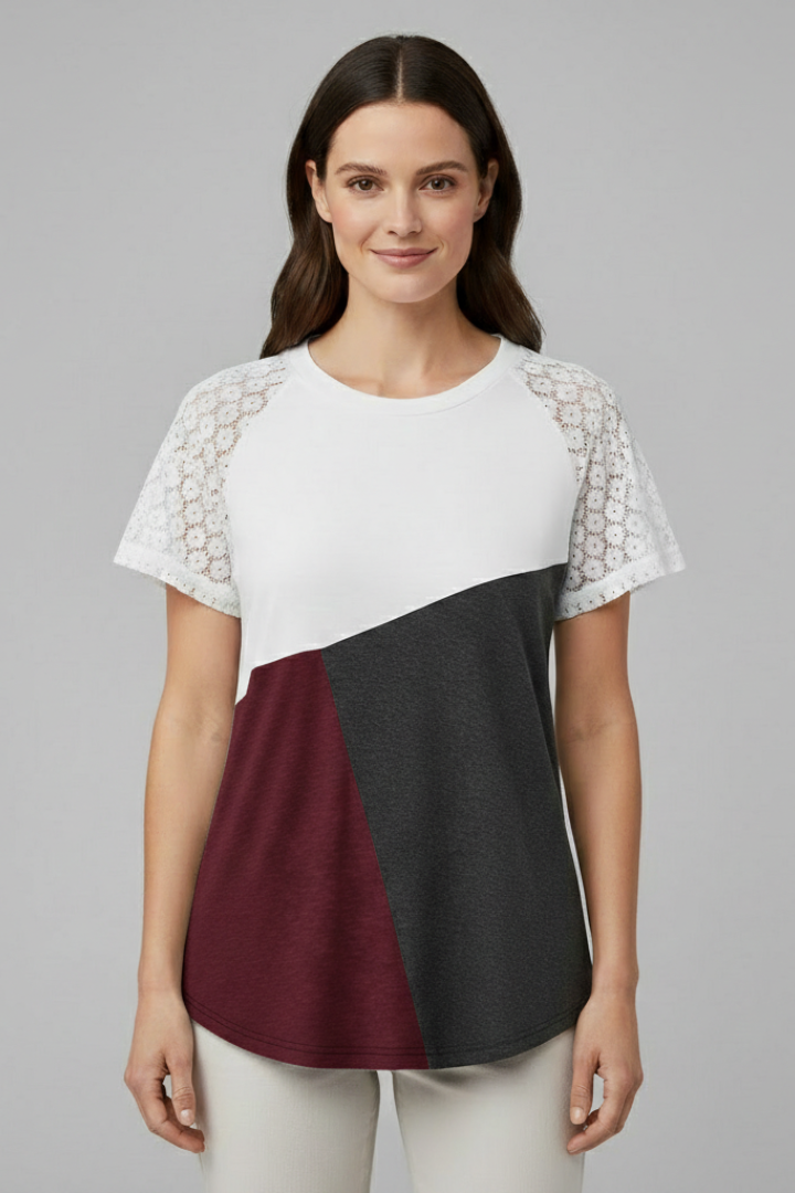 Women’s T-Shirt with Sleeves and Colour Block Design