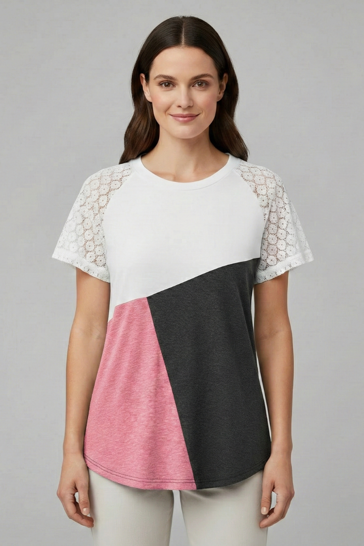 Women’s T-Shirt with Sleeves and Colour Block Design