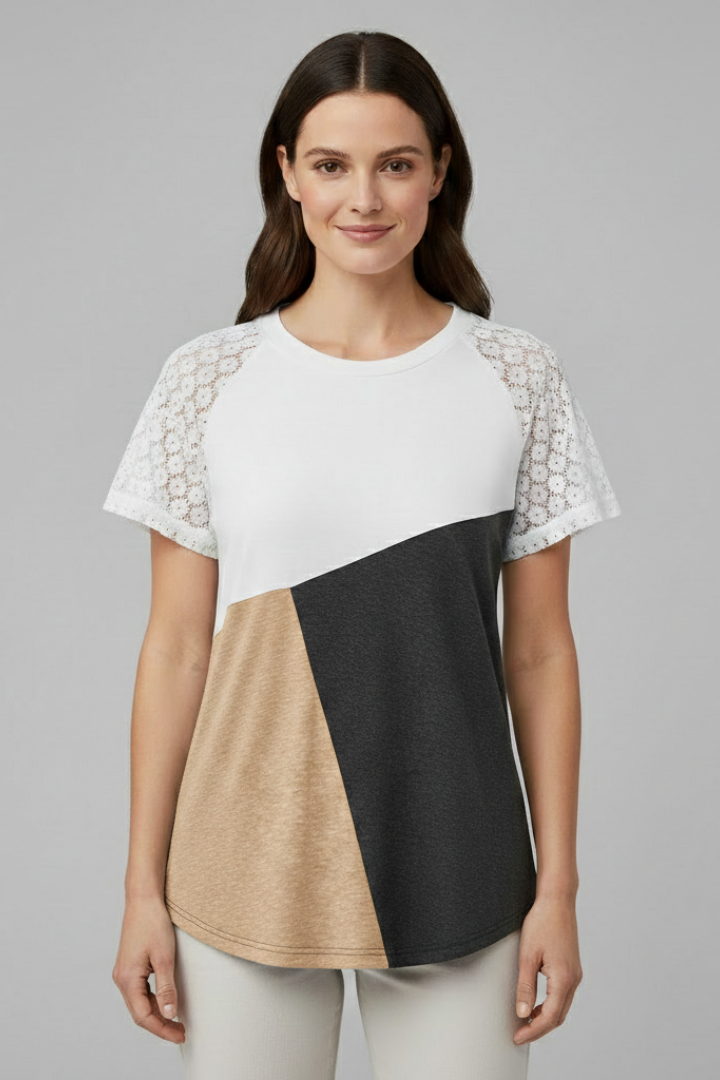 Women’s T-Shirt with Sleeves and Colour Block Design
