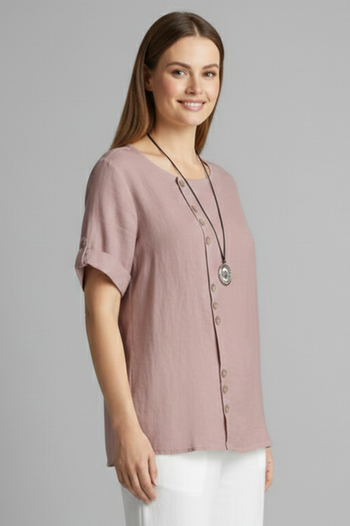 Women’s T-Shirt with Round Neckline and Button Front