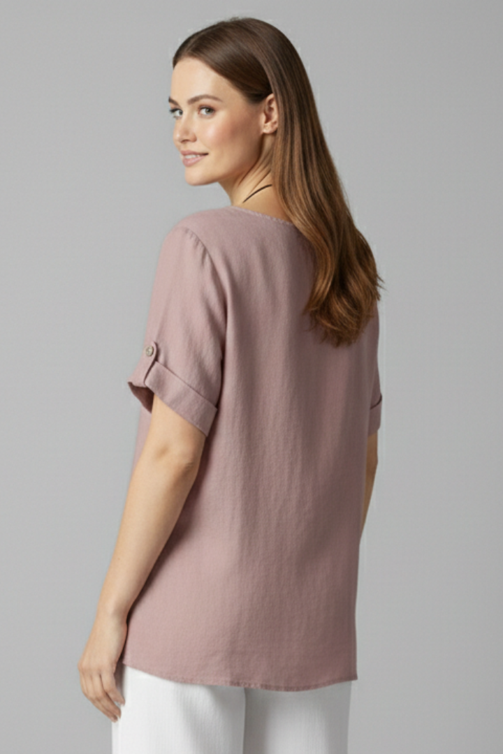 Women’s T-Shirt with Round Neckline and Button Front