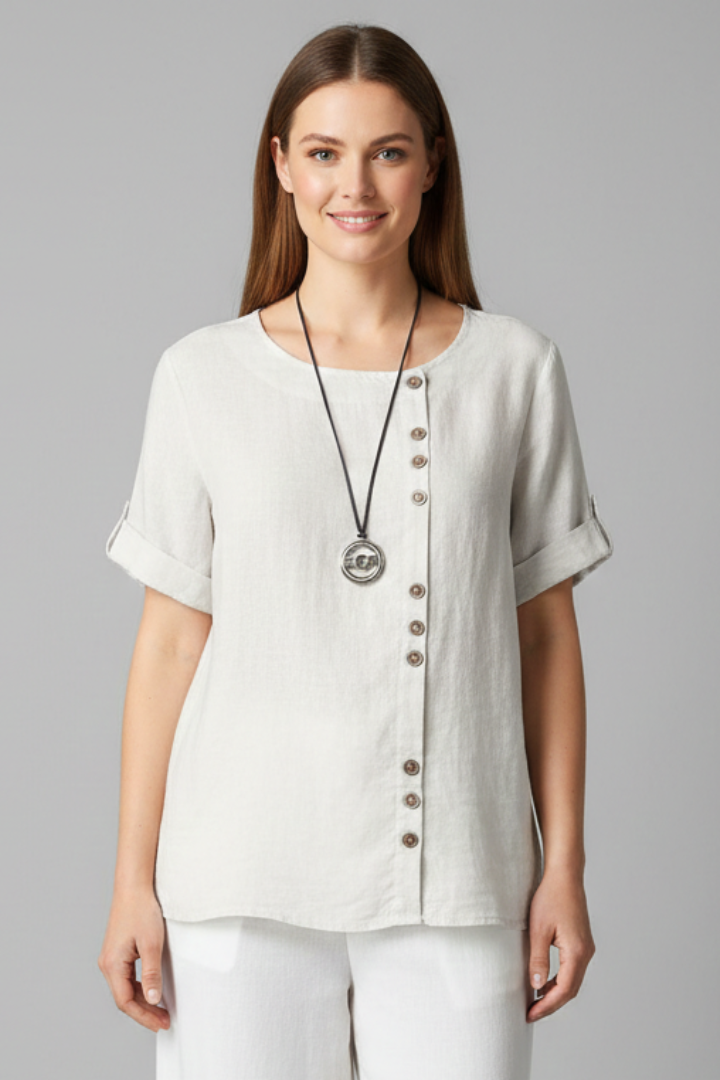 Women’s T-Shirt with Round Neckline and Button Front