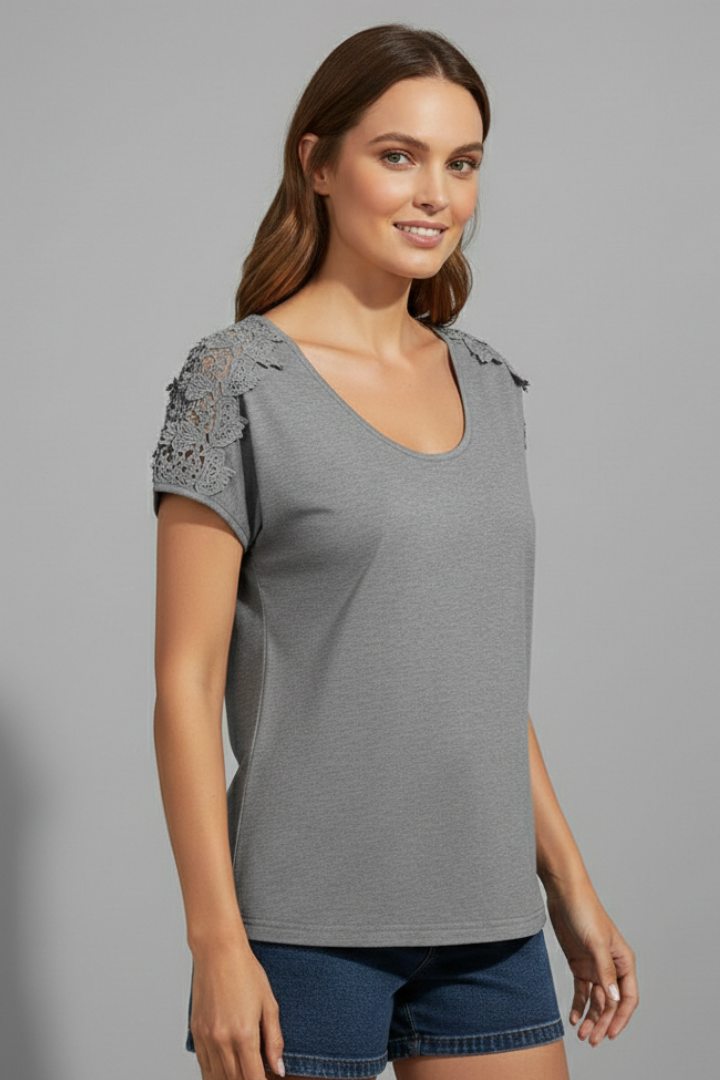 Women’s T-Shirt with Round Neckline and Shoulders
