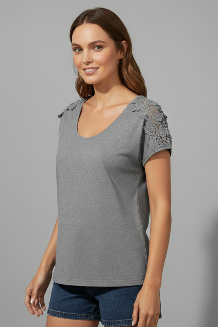 Women’s T-Shirt with Round Neckline and Shoulders