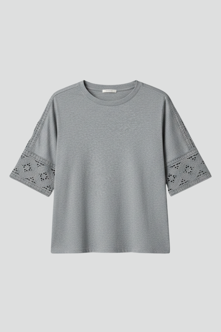 Women’s T-Shirt with Round Neckline and Trim
