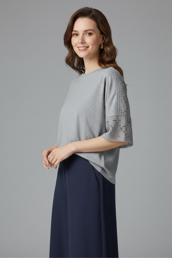 Women’s T-Shirt with Round Neckline and Trim