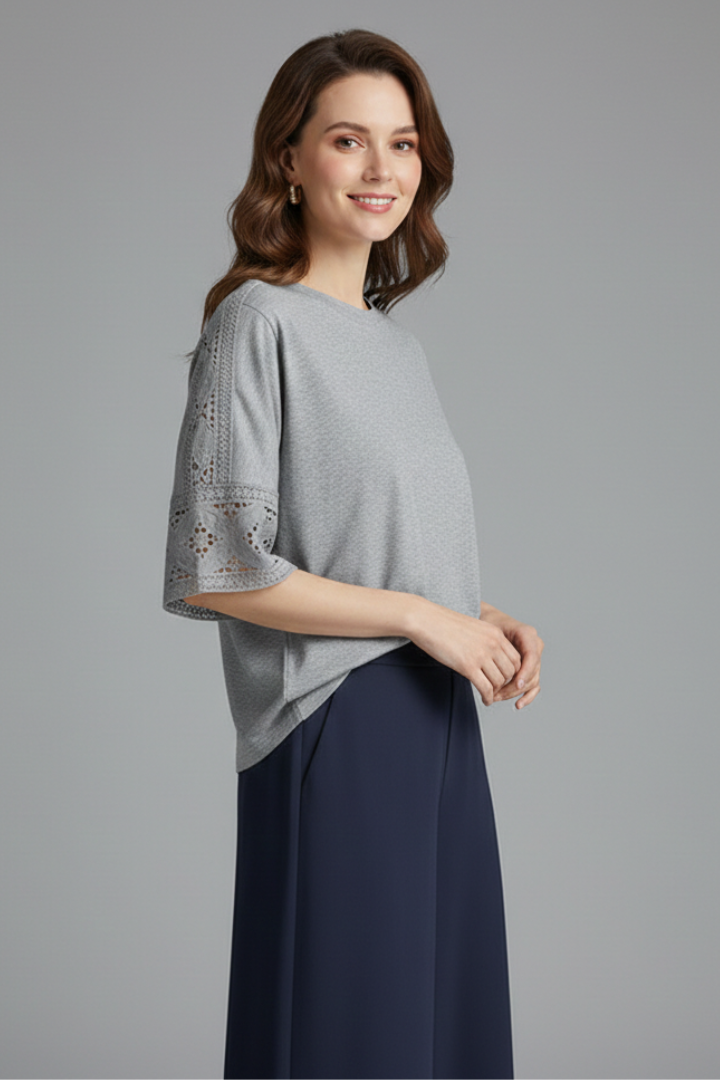 Women’s T-Shirt with Round Neckline and Trim