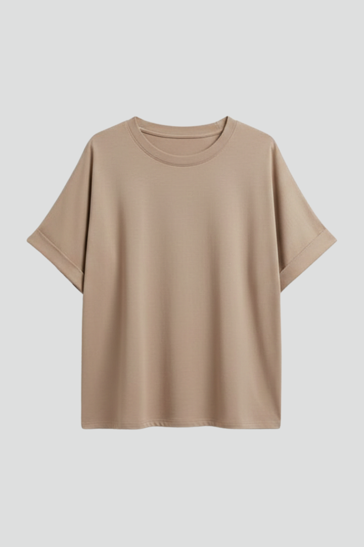 Women’s T-Shirt with Round Neckline and Turn-Up Sleeves