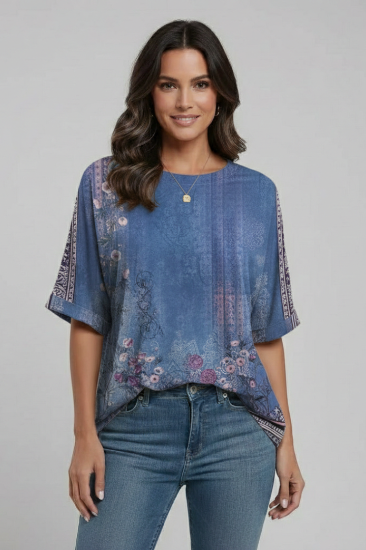 Women’s T-Shirt with Round Neckline and Turn-Up Sleeves