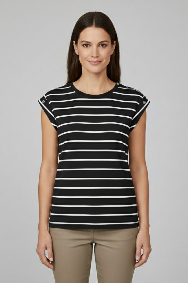 Women’s T-Shirt with Striped Pattern and Cap Sleeves