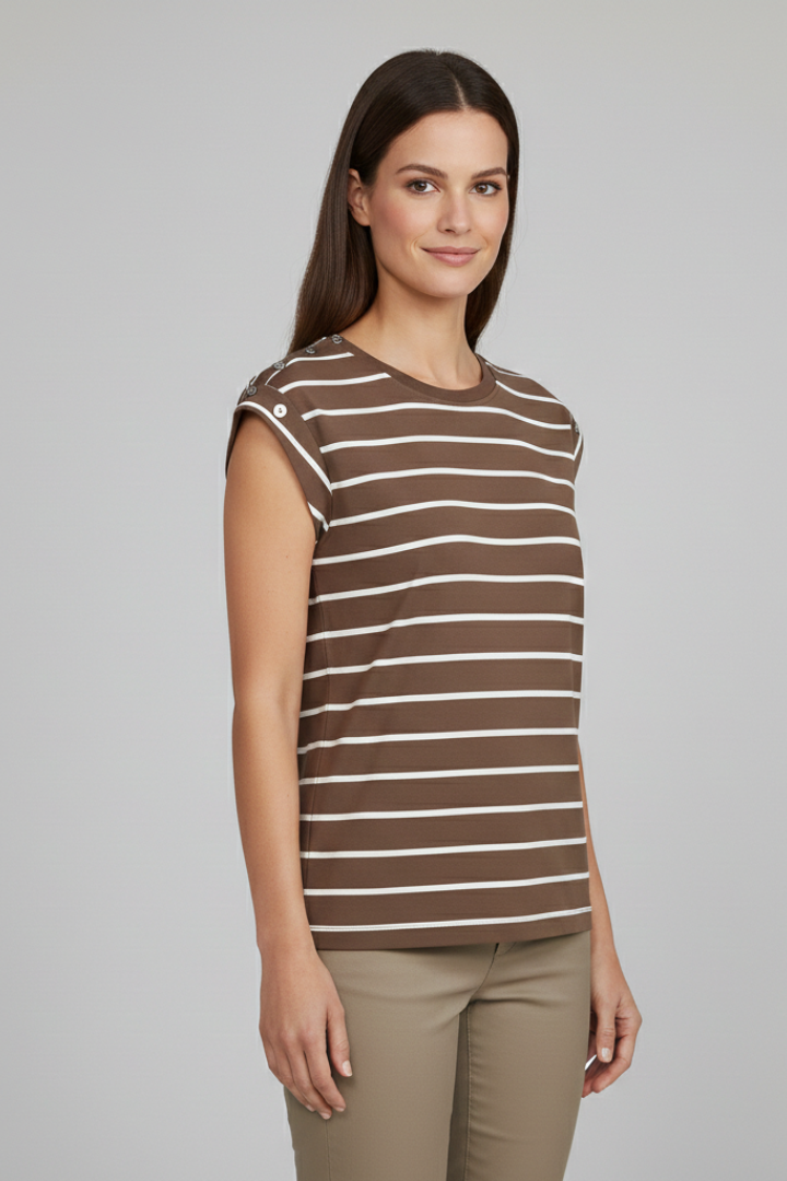 Women’s T-Shirt with Striped Pattern and Cap Sleeves