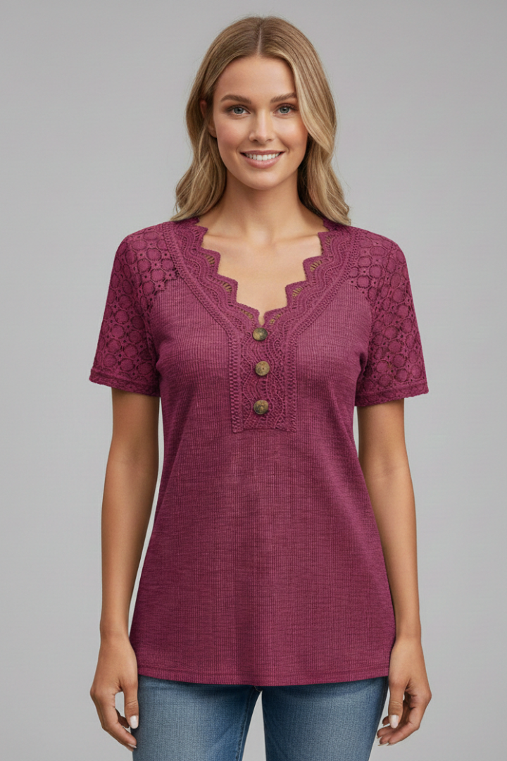Women’s T-Shirt with V Neckline and Panels
