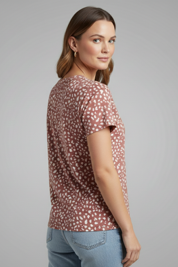 Women’s T-Shirt with V Neckline and Printed Surface
