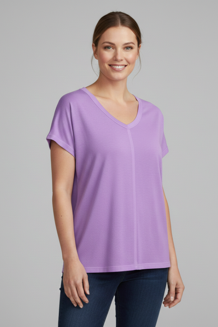 Women’s T-Shirt with V Neckline and Side Slits