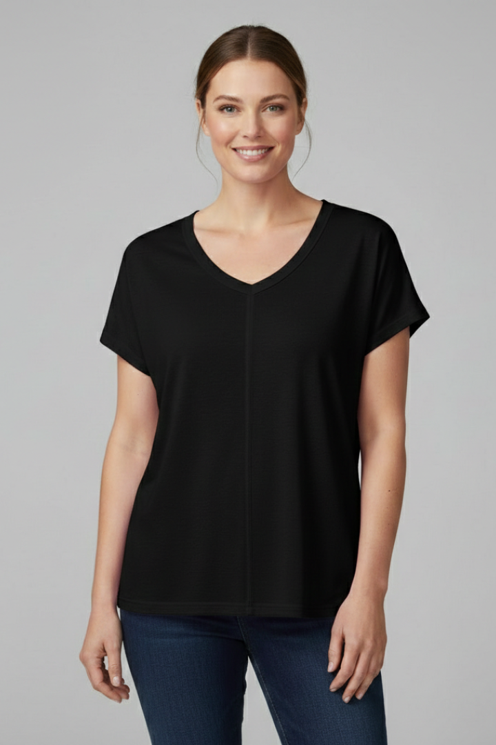 Women’s T-Shirt with V Neckline and Side Slits