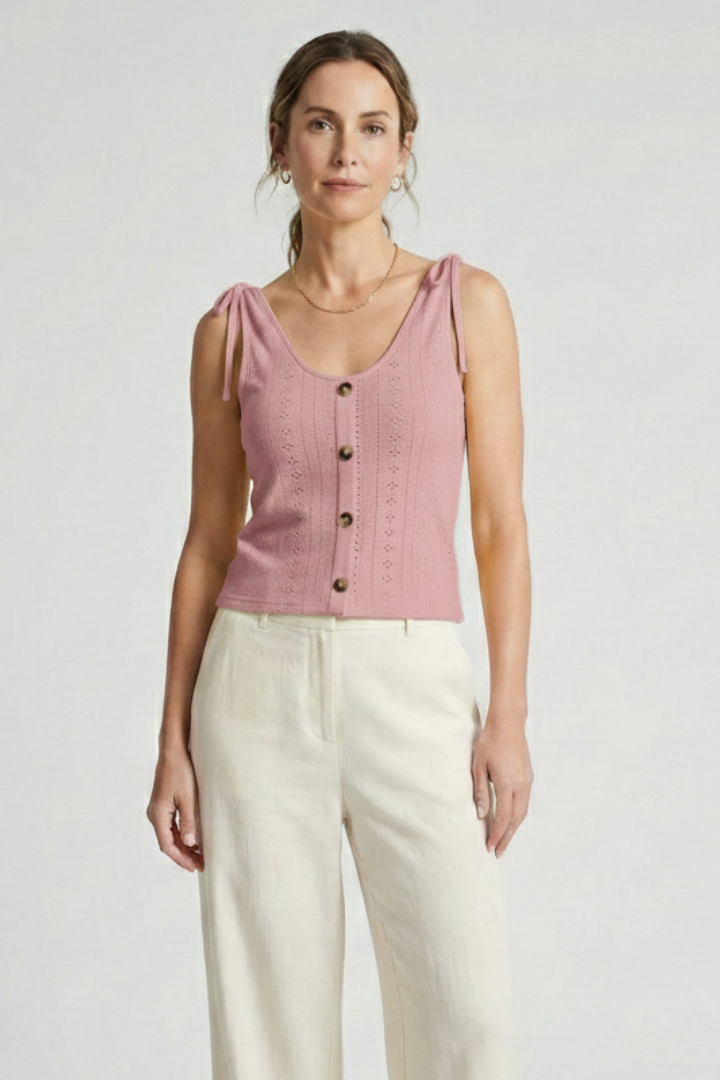 Women’s Tank Top with Button Front and Ribbed Surface