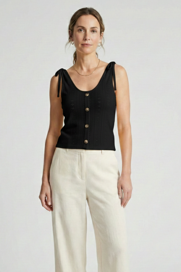 Women’s Tank Top with Button Front and Ribbed Surface
