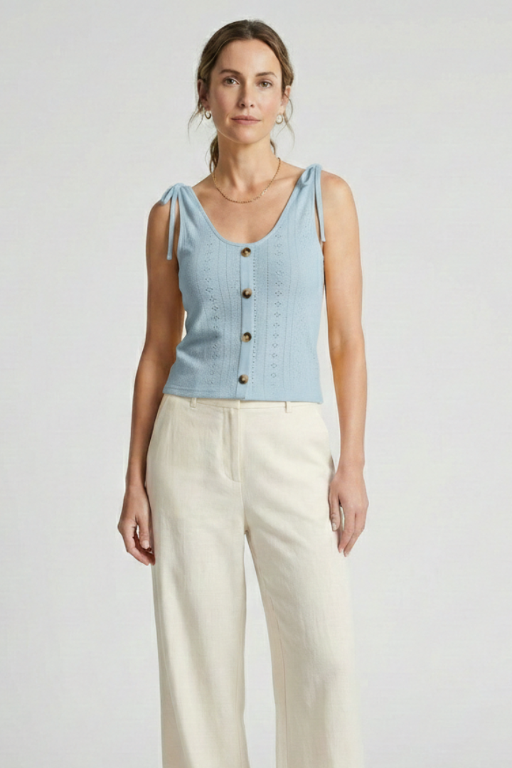 Women’s Tank Top with Button Front and Ribbed Surface