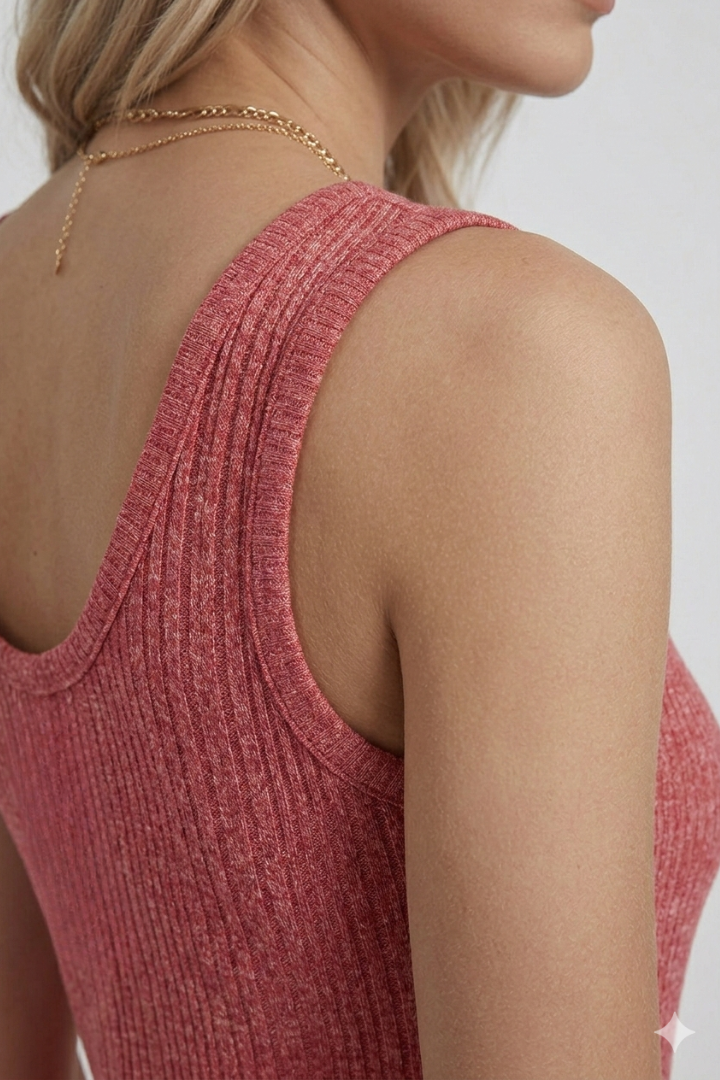 Women’s Tank Top with Button Placket and Ribbed Surface