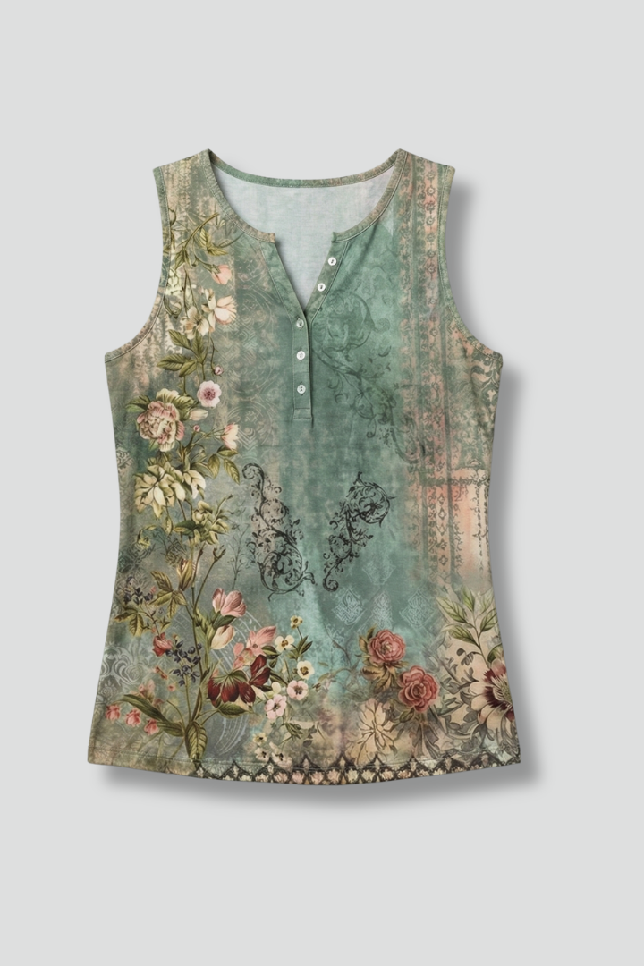 Women’s Tank Top with V-Neck and Floral Print