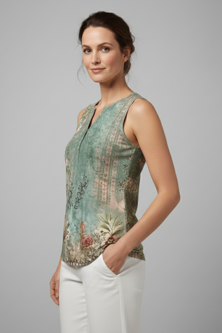 Women’s Tank Top with V-Neck and Floral Print