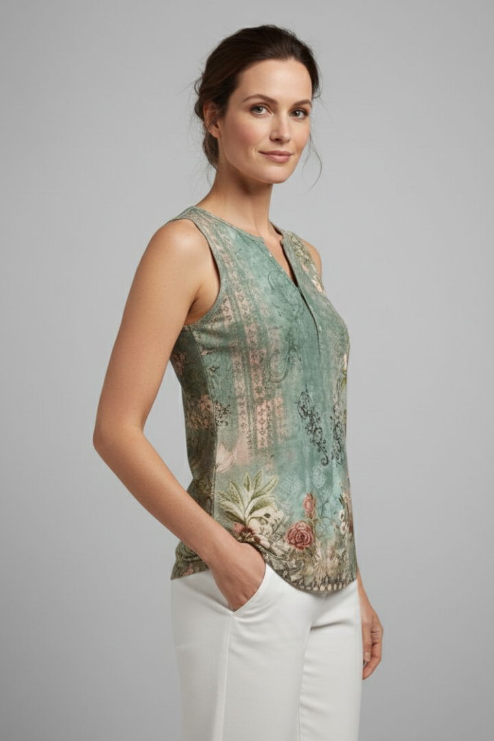 Women’s Tank Top with V-Neck and Floral Print