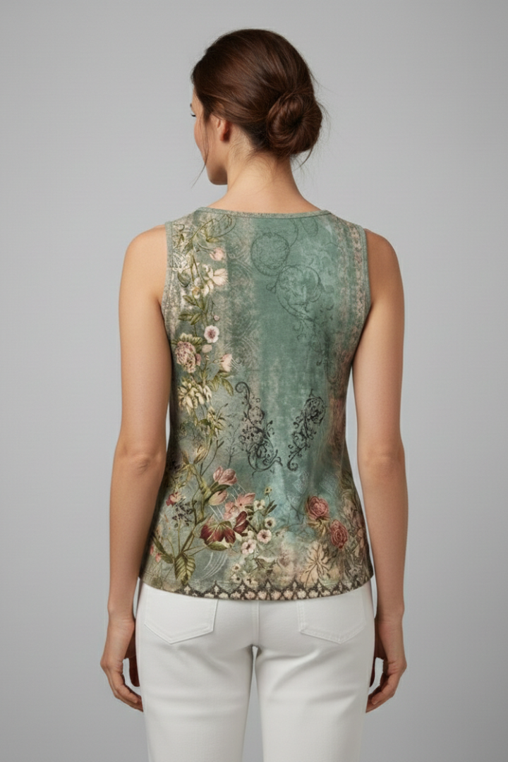 Women’s Tank Top with V-Neck and Floral Print
