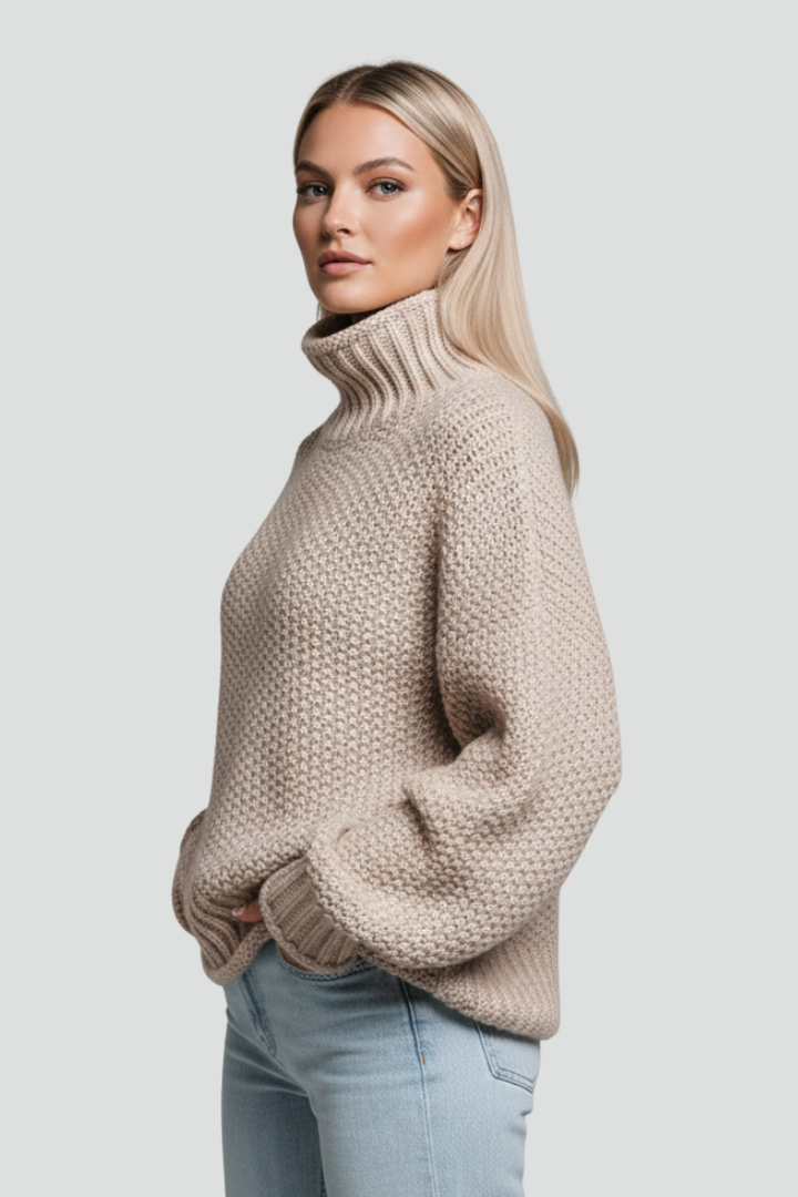 Women’s Textured Turtleneck Jumper with Long Sleeves