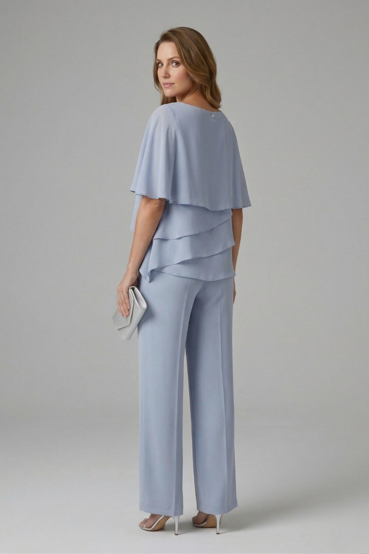 Women’s Top and Trousers Set with Layered Top and Straight Legs