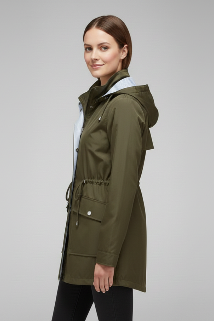 Women’s Trench Coat with Hood and Zip