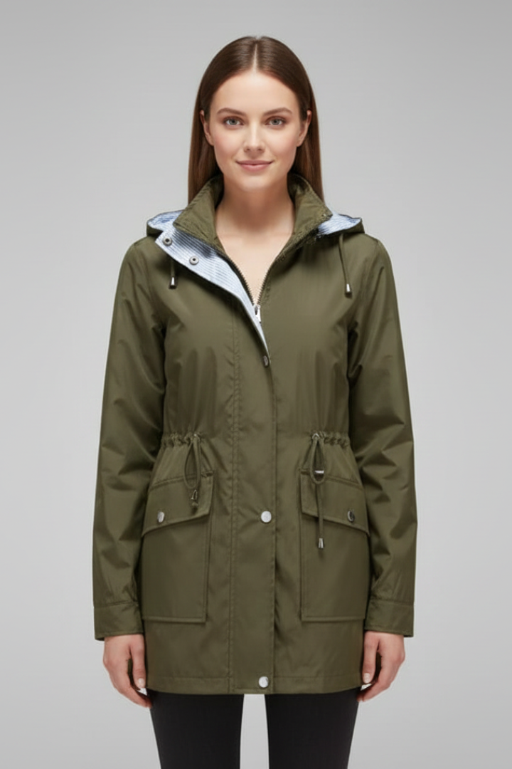 Women’s Trench Coat with Hood and Zip