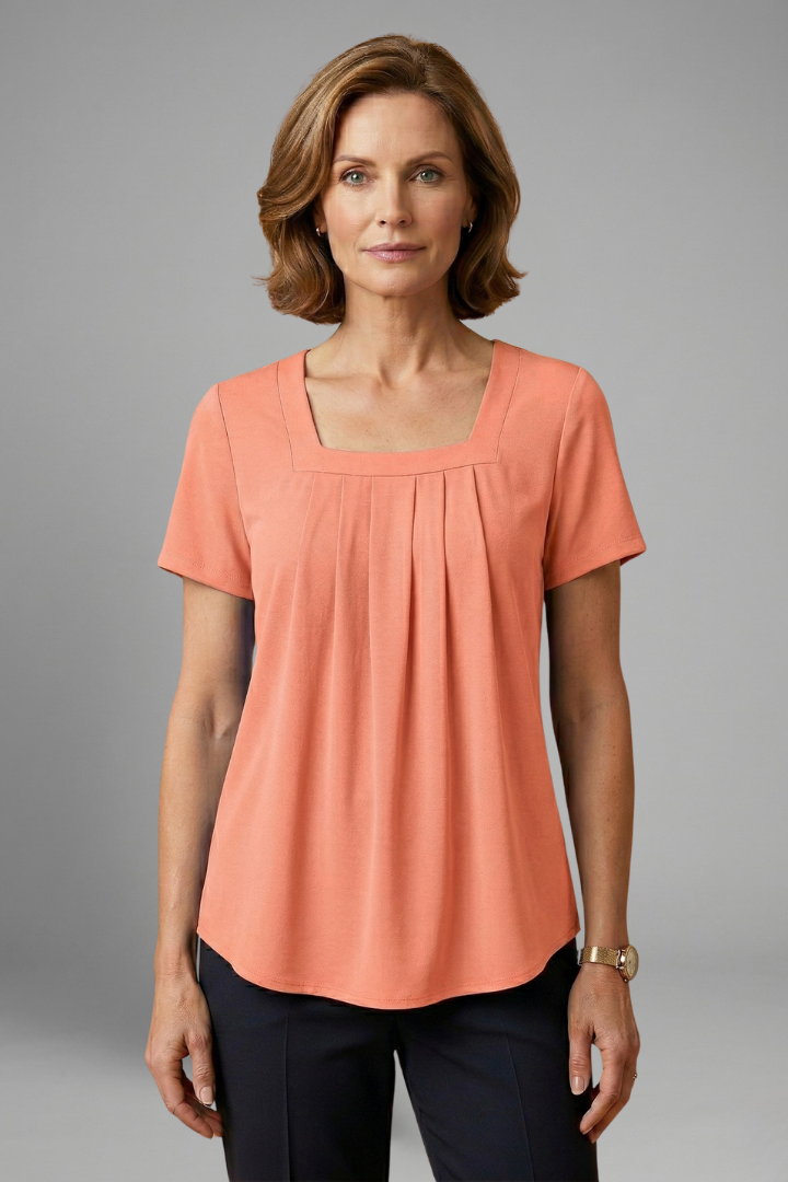 Women’s Tunic Top with Square Neck and Pleated Front