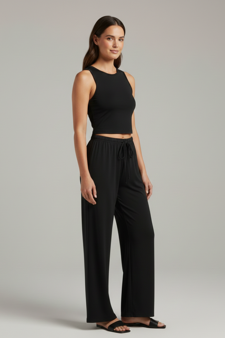 Women’s Two-Piece Set with Cropped Top and Wide Trousers