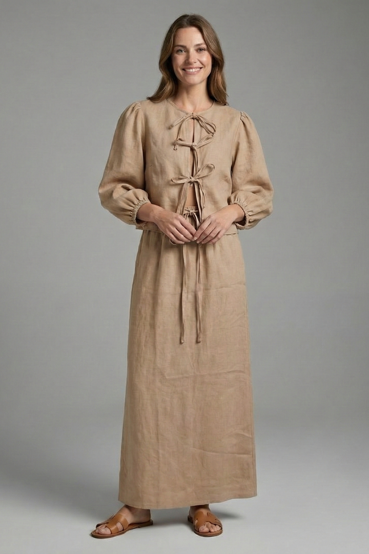 Women’s Two-Piece Set with-Up Top and Elastic Waist Skirt