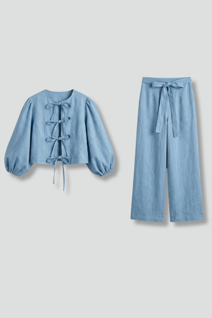 Women’s Two-Piece Set with-Up Top and Elastic Waist Skirt
