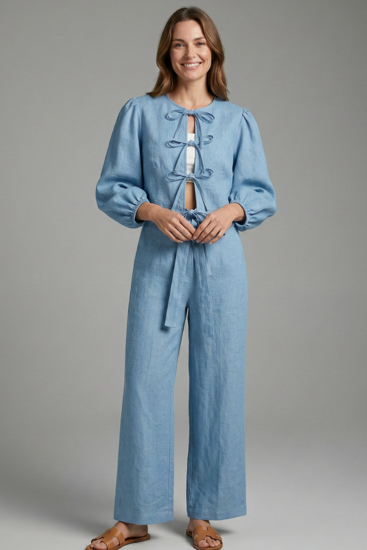 Women’s Two-Piece Set with-Up Top and Elastic Waist Skirt