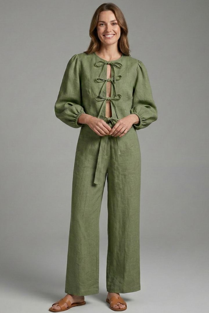 Women’s Two-Piece Set with-Up Top and Elastic Waist Skirt