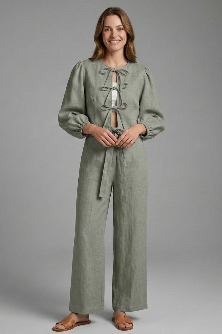 Women’s Two-Piece Set with-Up Top and Elastic Waist Skirt